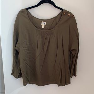 Anthropologie olive green 3/4 sleeve blouse